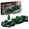 LEGO Speed Champions Aston Martin Aramco F1 AMR24 set 77245 featuring green and black Formula 1 race car with yellow accents, included minifigure driver, and original packaging box displaying 269 pieces for ages 10 and up
