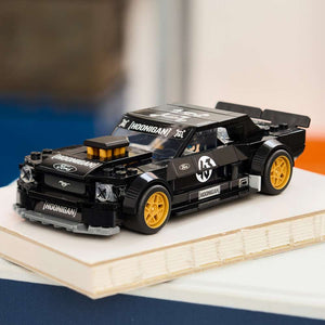 LEGO Speed Champions Ken Block's '65 Ford Mustang Hoonicorn V1 77262 - the finished build shown in a home setting. 345 pieces. Ages 9+.