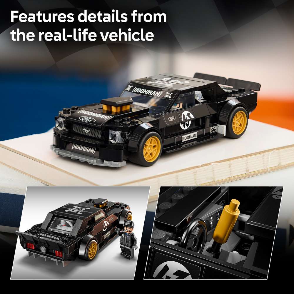 LEGO Speed Champions Ken Block's '65 Ford Mustang Hoonicorn V1 77262 - captioned product view. 345 pieces. Ages 9+.
