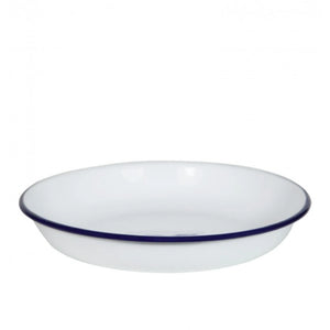 White bowl with a blue rim on a white background