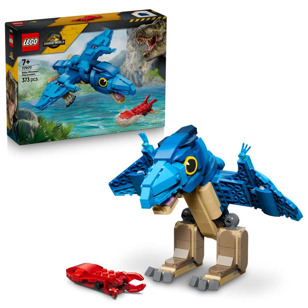 LEGO Jurassic World Baby Dinosaur: Pteranodon 77977 - shown with its product box. 373 pieces. Ages 7+.