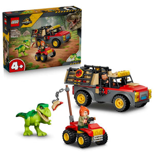 LEGO Jurassic World Young T. rex Transport Truck 77978 - shown with its product box. 115 pieces. Ages 4+.