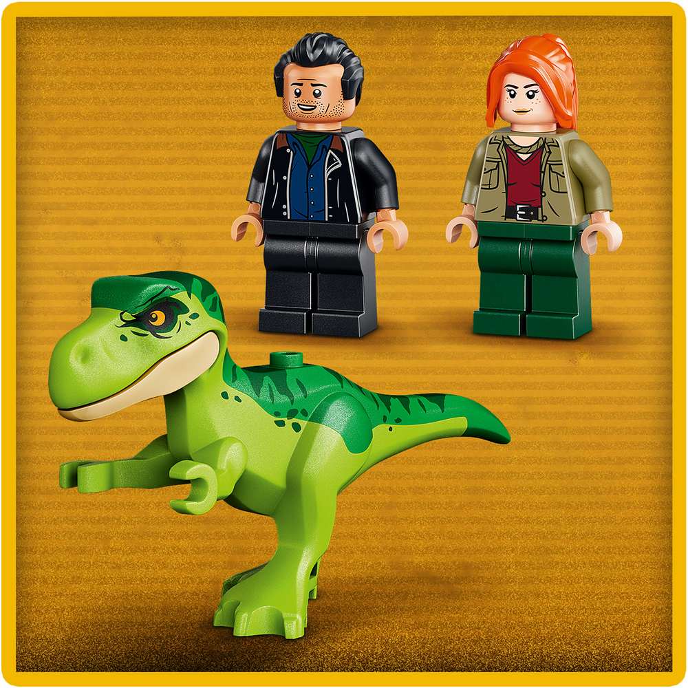 LEGO Jurassic World Young T. rex Transport Truck 77978 - close-up detail of the finished build. 115 pieces. Ages 4+.