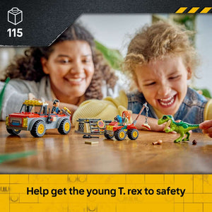 LEGO Jurassic World Young T. rex Transport Truck 77978 - captioned product view. 115 pieces. Ages 4+.