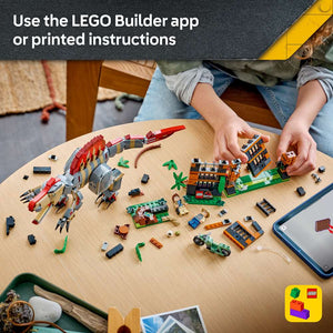 LEGO Jurassic World Spinosaurus Dinosaur Escape 77982 - captioned product view. 820 pieces. Ages 9+.