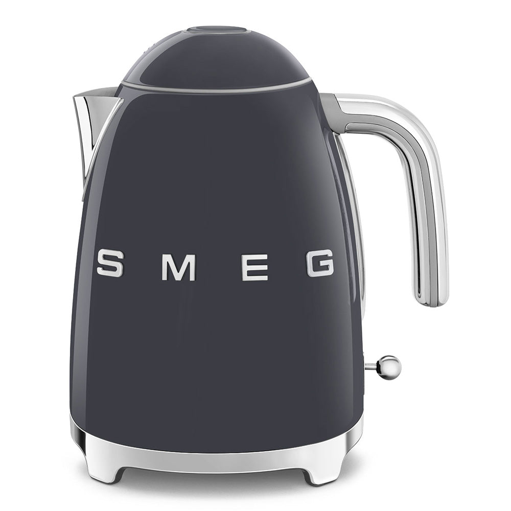 Smeg KLF03GRUK slate grey 1.7 litre retro 50s style electric kettle with chrome handle and stainless steel base