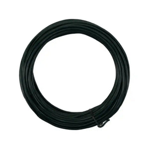 Green Blade heavy duty garden tying wire coil, 2mm diameter by 20 metre length, dark green plastic-coated wire wound in a circle with metal connector loop visible