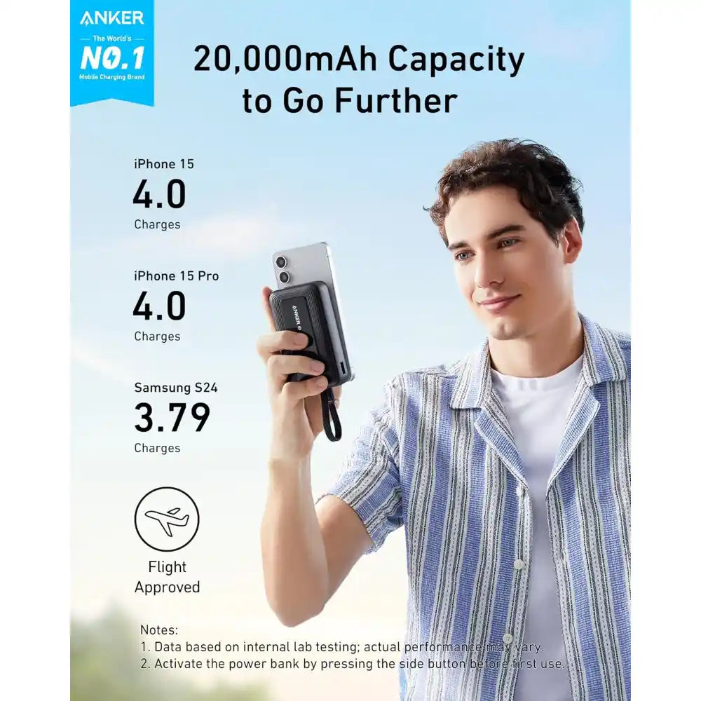 Anker Zolo Power Bank 10,000mAh 30Wwith Built In USB-C and Lightning Cable - Black | A110DH11