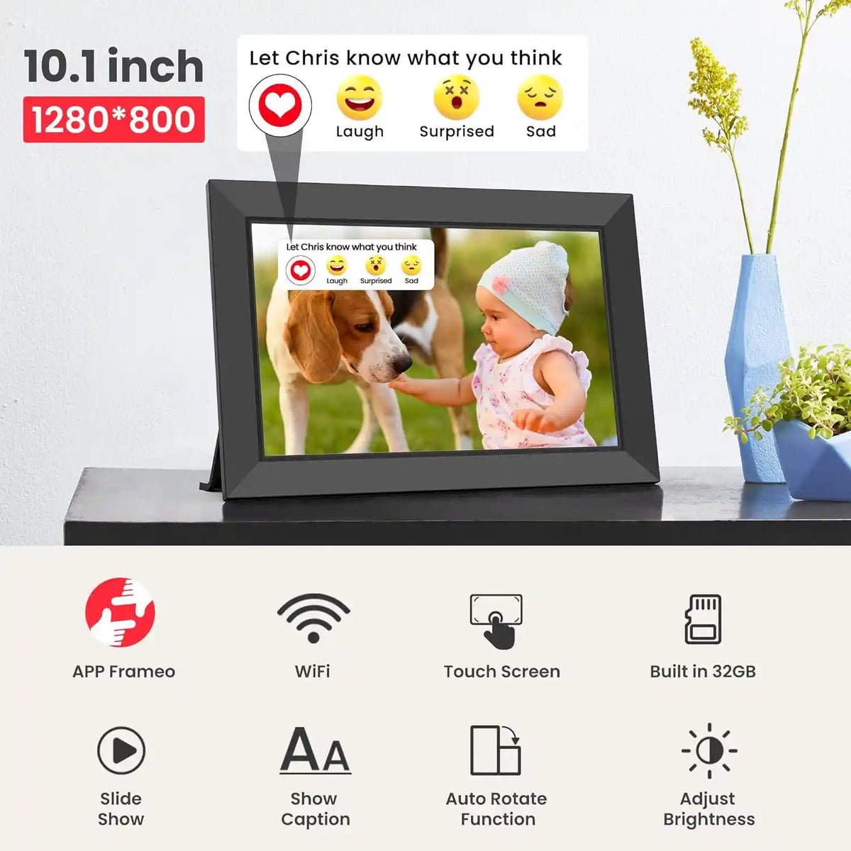Essentials Digital Photo Frame 10.1 Inch Touch Screen 16Gb with Wifi - Black | HN-DPF1006-EA