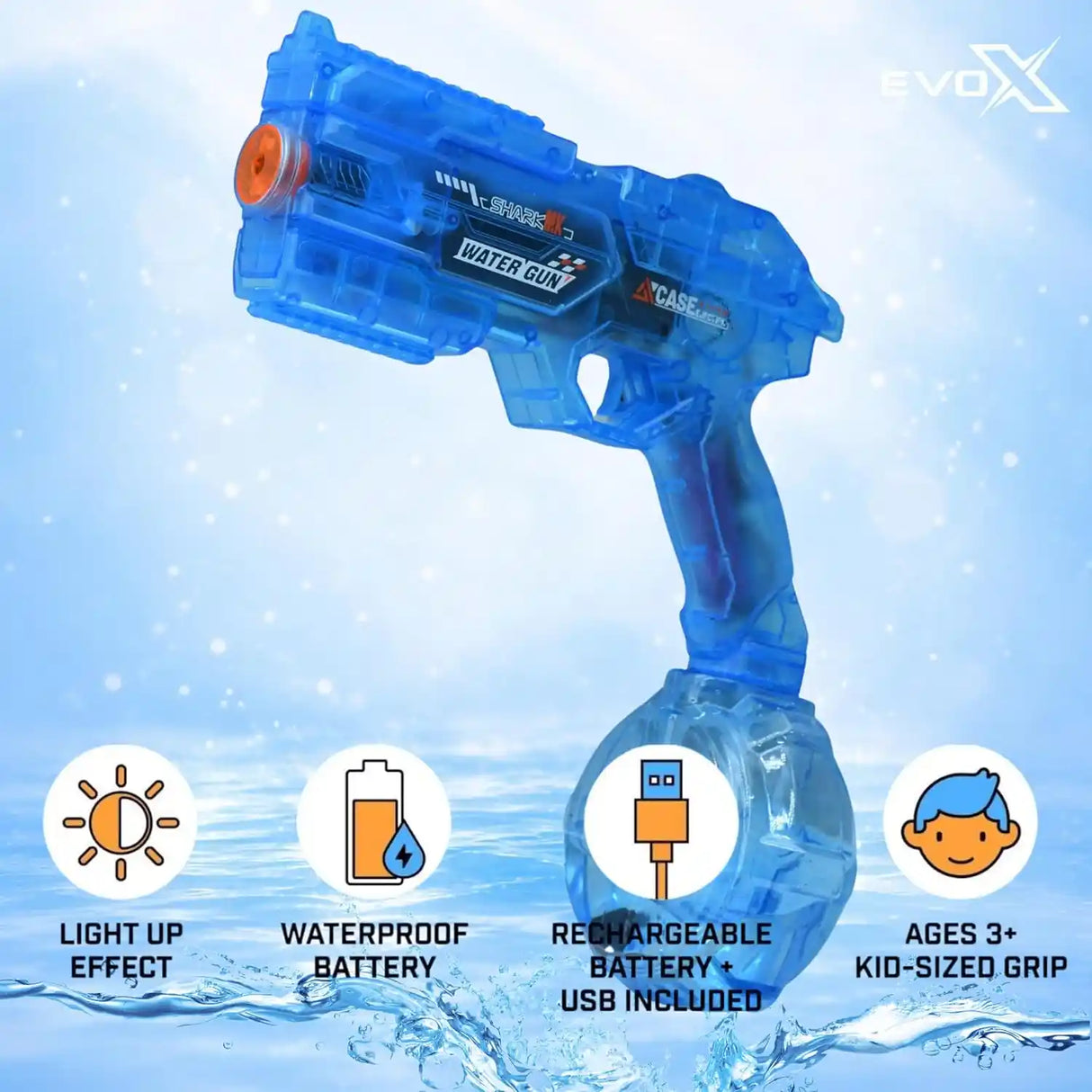 Evo-X Rapid Fire Light Up Electric Rechargable Water Gun | EVW000301