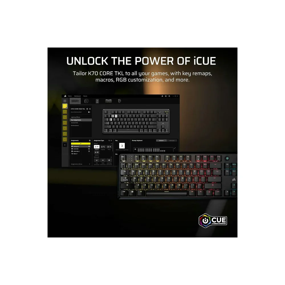 CORSAIR K70 CORE TKL RGB Mechanical Gaming Keyboard - Black | 106-CH-911911E-UK