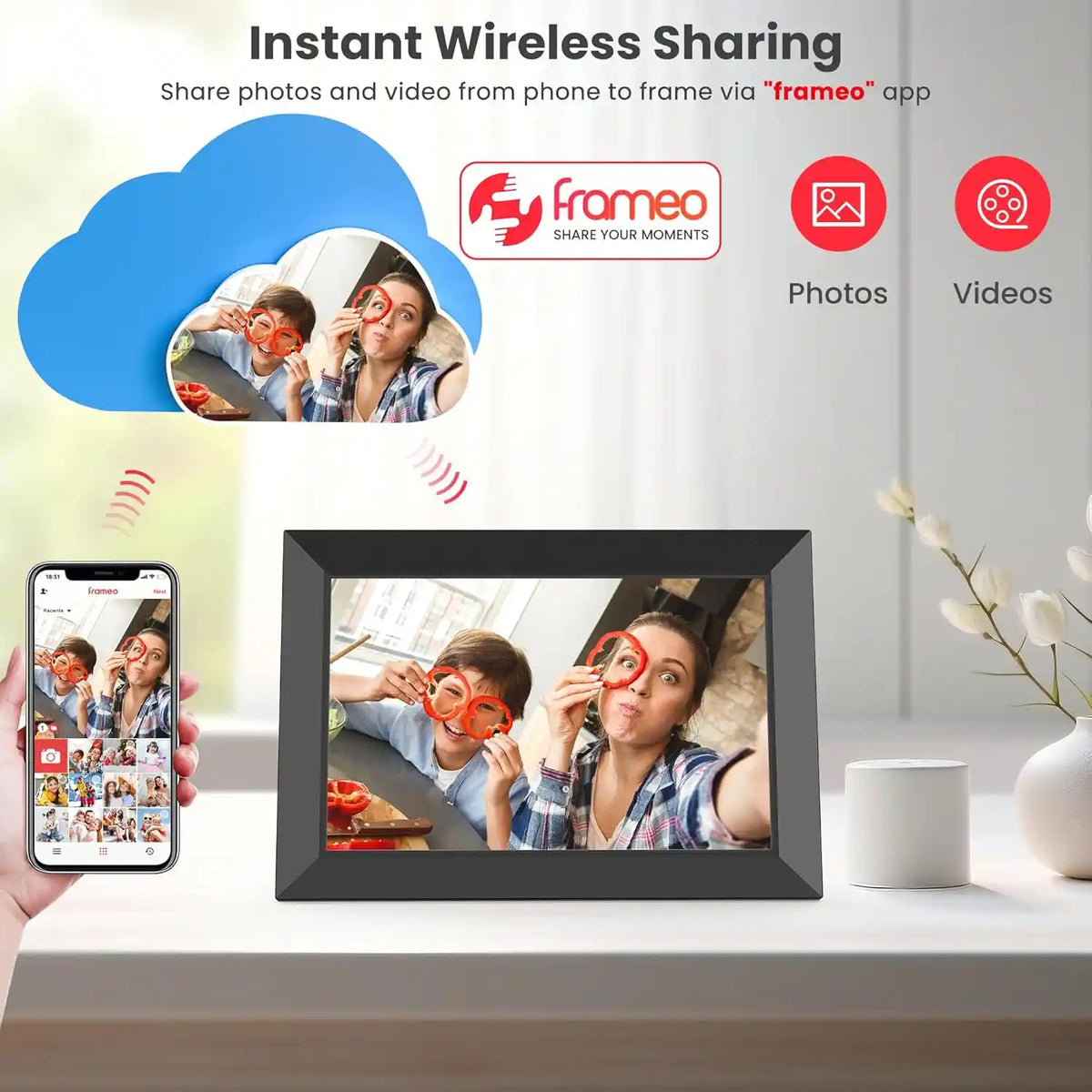 Essentials Digital Photo Frame 10.1 Inch Touch Screen 16Gb with Wifi - Black | HN-DPF1006-EA