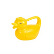 Yellow plastic watering can shaped like a duck with handle and spout