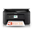 Epson Expression Home XP-4200 black multifunction WiFi printer with touchscreen display printing document showing 3 months free ink subscription offer