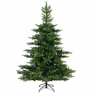 Kaemingk Grandis Fir 2.4 metre artificial Christmas tree with realistic green needle foliage, natural branch structure, and black metal stand against white background