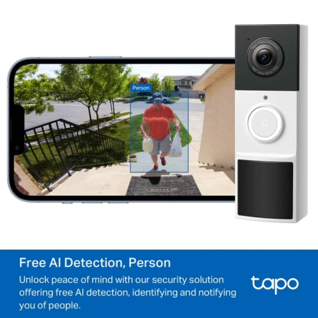 TP-Link Tapo 2K Wireless Video Doorbell Camera with Chime - White | TAPOD210
