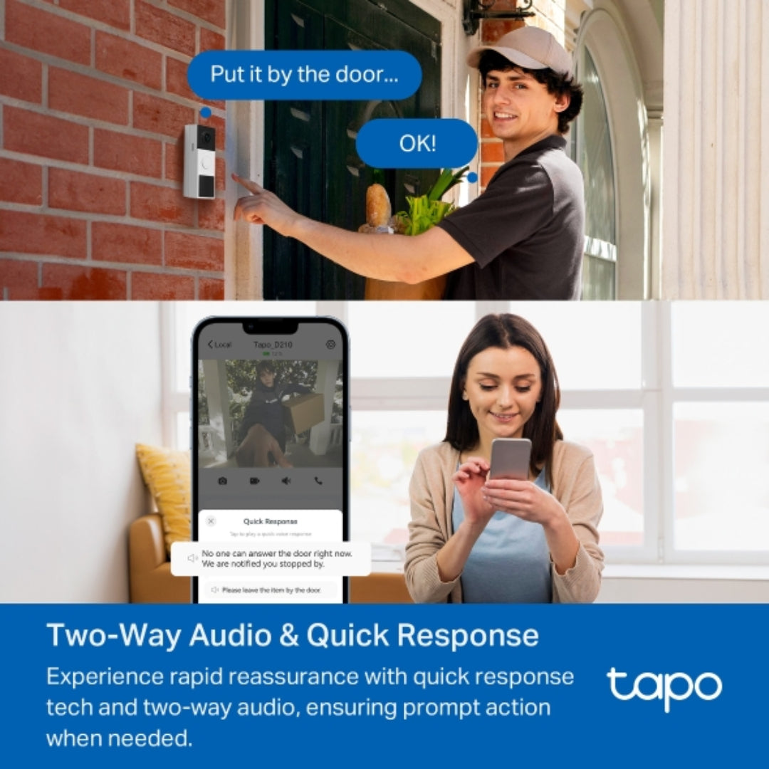 TP-Link Tapo 2K Wireless Video Doorbell Camera with Chime - White | TAPOD210