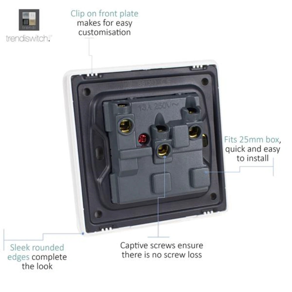 Trendi Single Switched Socket 1 Gang 13 Amp - Silver | 9100-81
