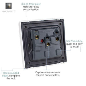 Trendi Single Switched Socket 1 Gang 13 Amp - Silver | 9100-81