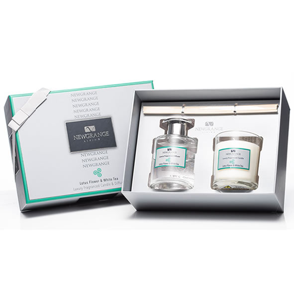 Newgrange Living Luxury Candle and Diffuser Set - Lotus Flower and White Tea