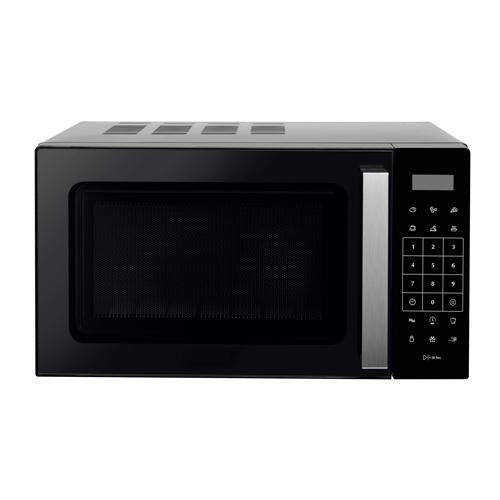 Dimplex 23 litre black digital microwave with 900W power, featuring numeric keypad control panel and digital display on right side