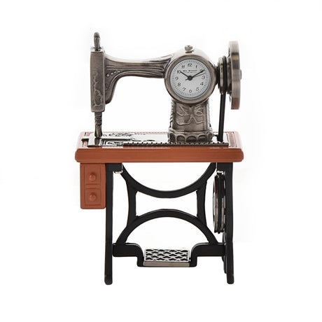 Vintage-style sewing machine clock on a white background