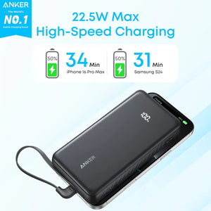 Anker Zolo Power Bank 10,000mAh 22.5W with Built In USB-C Cable - Black | A110DH11