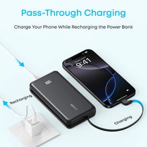 Anker Zolo Power Bank 10,000mAh 22.5W with Built In USB-C Cable - Black | A110DH11
