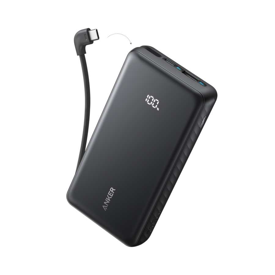 Anker Zolo Power Bank 20,000mAh 22.5Wwith Built In USB-C x2 Cable - Black | A110EH11