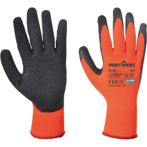 Portwest A140 Thermal Grip Latex Gloves - Orange/Black