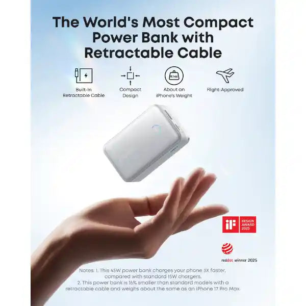 Anker Nano Power Bank 10,000mAh 45w with Built In USB C | A1638H11