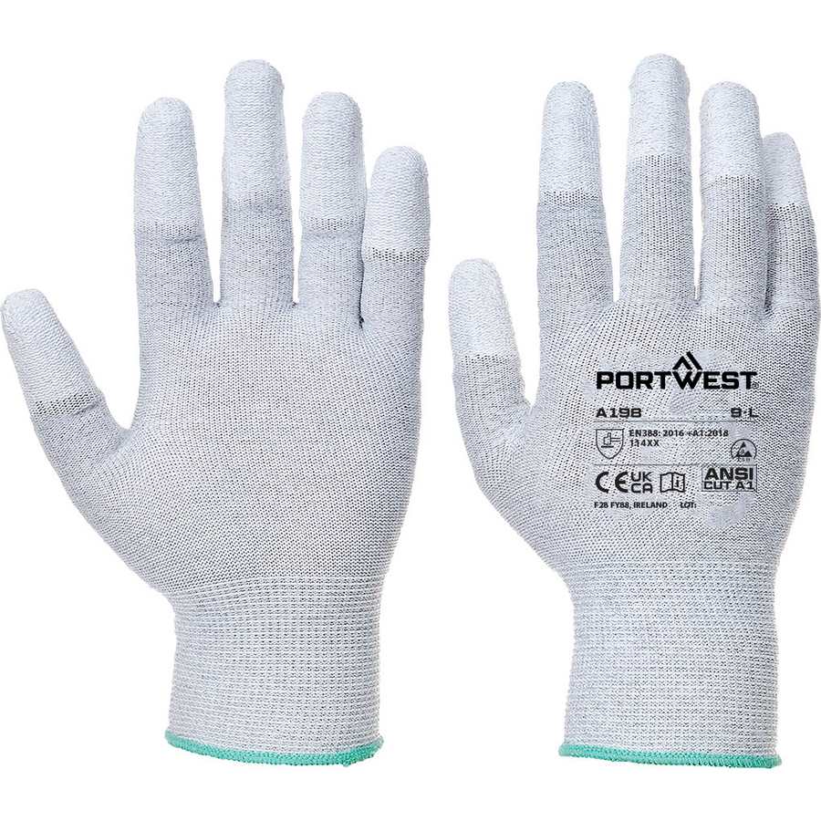 Portwest Antistatic PU Polyurethane Fingertip Glove - Grey