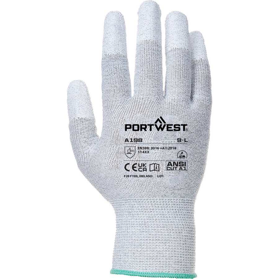 Portwest Antistatic PU Polyurethane Fingertip Glove - Grey