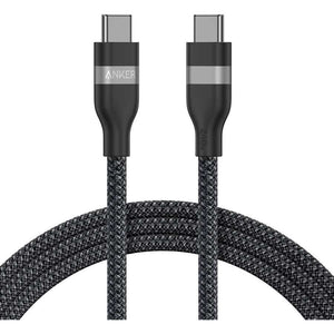 Anker USB-C to USB-C cable 1.83 metre with black nylon braided design and silver connector bands displayed against white background