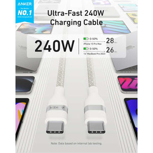 Anker 240W Braided USB C to USB C Phone Charging Cable - White | A82E2H22