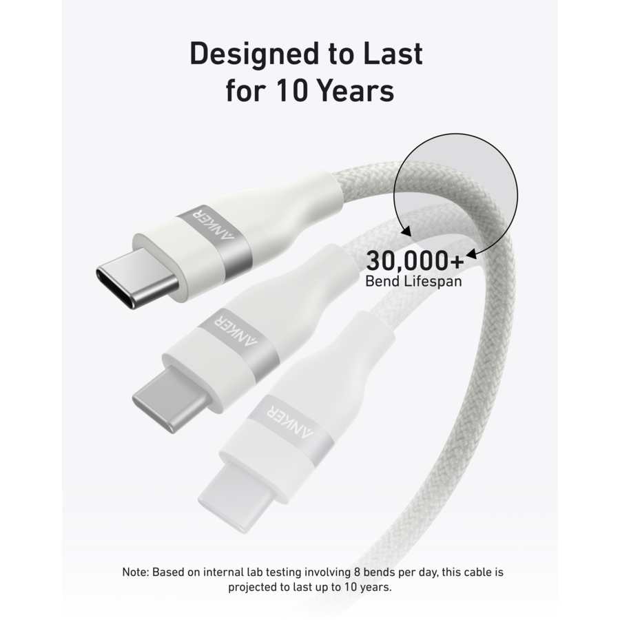 Anker 240W Braided USB C to USB C Phone Charging Cable - White | A82E2H22
