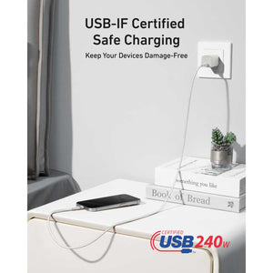 Anker 240W Braided USB C to USB C Phone Charging Cable - White | A82E2H22