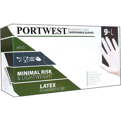 Portwest Powdered Latex Disposable Gloves 100 Pack - White
