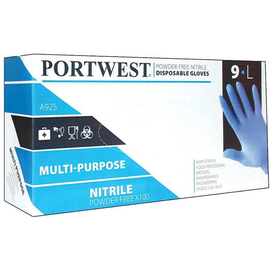 Portwest Powder Free Nitrile Disposable Gloves 100 Pack - Blue