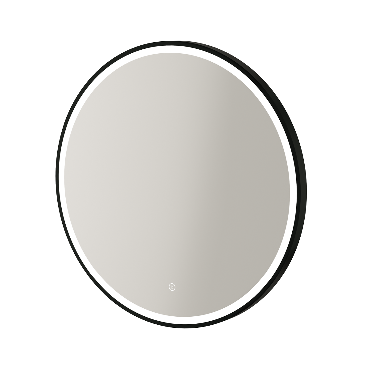 Aqualla Fuse Frame Round LED Bathroom Mirror 700mm with black frame and integrated LED lighting against white background