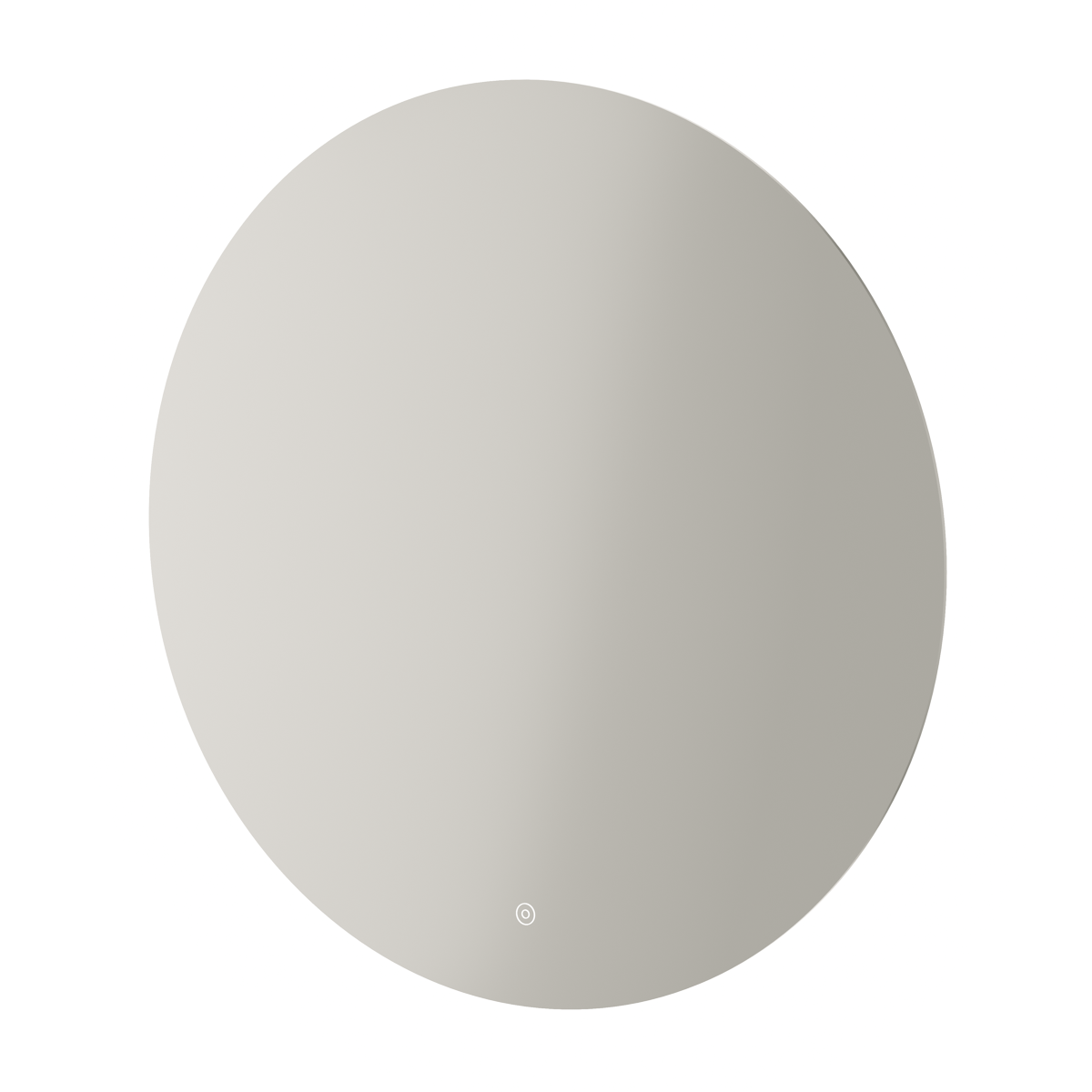 Aqualla Fuse Round LED Bathroom Mirror with illuminated edge lighting and touch control button, oval shaped in grey tinted glass finish