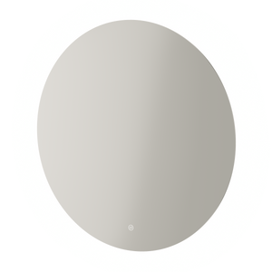 Aqualla Fuse Round LED Bathroom Mirror with illuminated edge lighting and touch control button, oval shaped in grey tinted glass finish