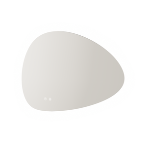Aqualla Pebble LED bathroom mirror with organic oval shape in beige tone, 800 x 555mm, featuring integrated touch controls and soft lighting