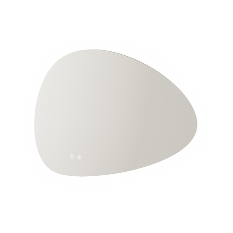 Aqualla Pebble LED bathroom mirror with organic oval shape in beige tone, 800 x 555mm, featuring integrated touch controls and soft lighting