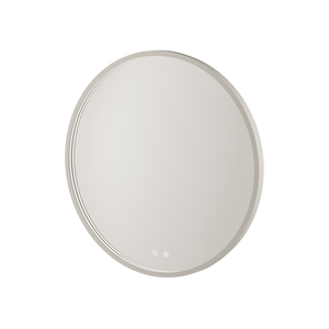 Aqualla Solaris oval LED bathroom mirror in gunmetal grey with integrated touch controls and modern minimalist design