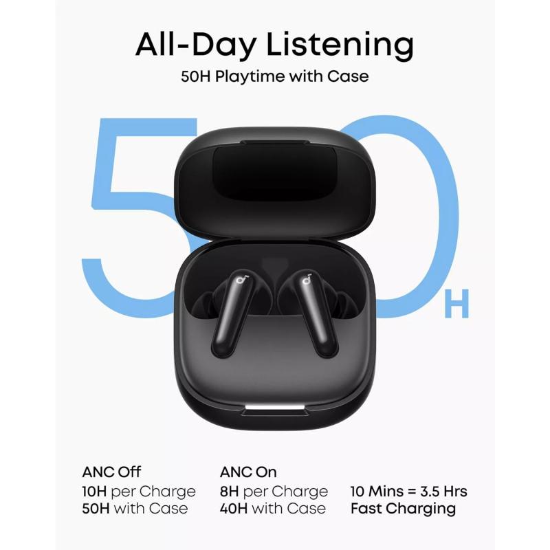Soundcore R60i Noise Cancelling Wireless Bluetooth Earbuds - Black | D1202G11