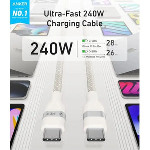 Anker USB C to USB C Charging Cable Braided 240W - White | A82E2H21