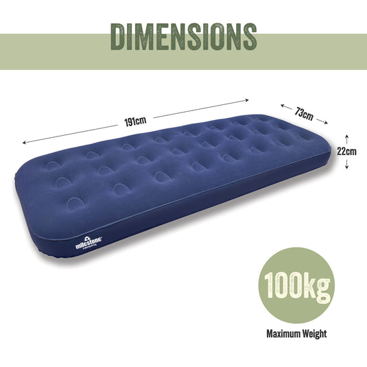 Milestone Camping Single Air Bed - Flocked Inflatable Mattress | 88000