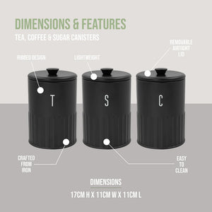 Blackmoor Tea Coffee Sugar and Bread Bin Set - Black | 67769