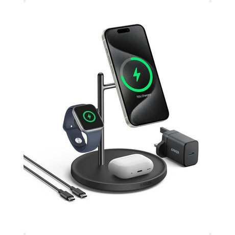 Anker MagGo 15W 3 in 1 Wireless Charging Station with Cable and Charger Bundle | B25M3211